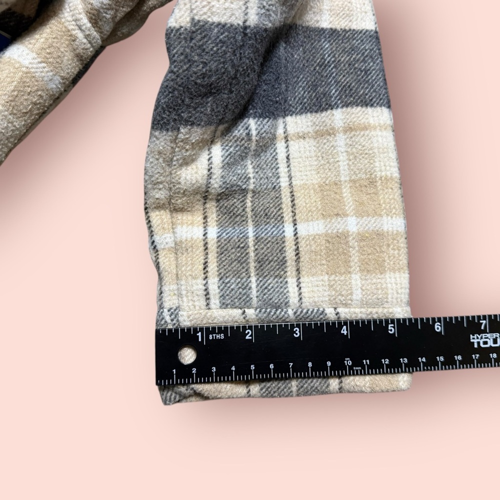 Hurley Plaid Sherpa-Lined Shacket Jacket Beige Tan Gray Small - Picture 9 of 9
